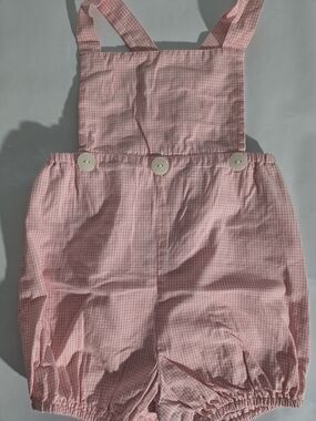 Classic Pink Gingham Bubble Romper with Buttoned Straps